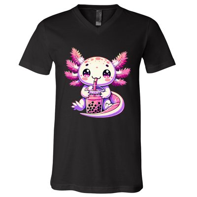 Axolotl Bubble Boba Tea Anime Cute Kawaii Axolotl V-Neck T-Shirt