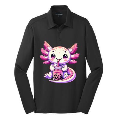 Axolotl Bubble Boba Tea Anime Cute Kawaii Axolotl Silk Touch Performance Long Sleeve Polo