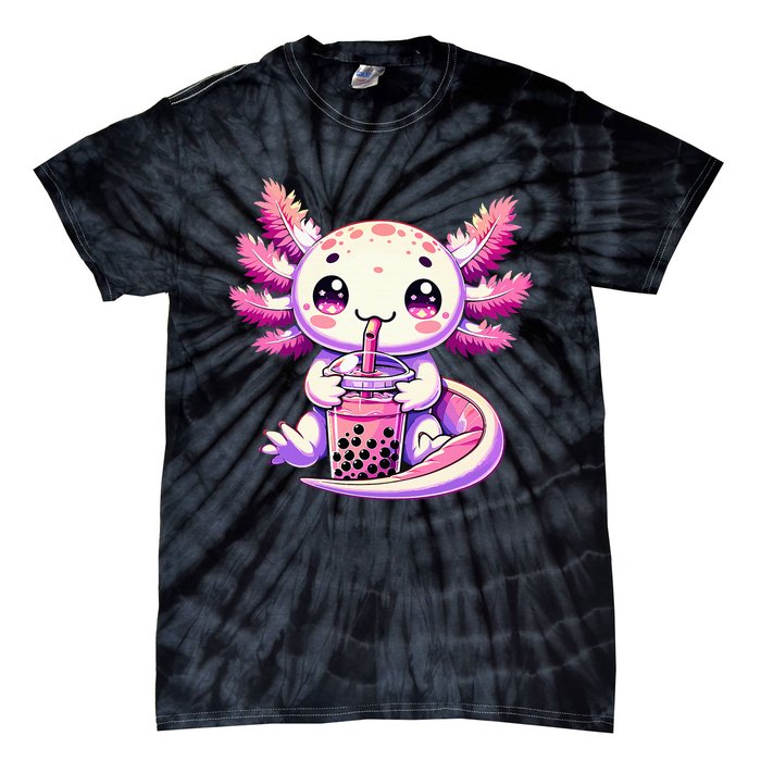 Axolotl Bubble Boba Tea Anime Cute Kawaii Axolotl Tie-Dye T-Shirt