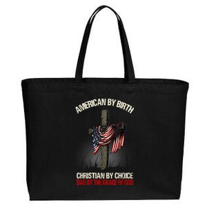 American By Birth Christian By Choice Dad By The Grace Cotton Canvas Jumbo Tote