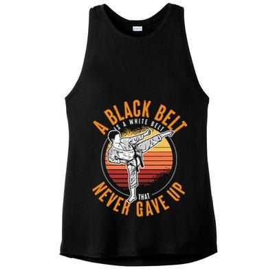 A Black Belt Is A White Belt Never Gave Up Karate Motivation Ladies PosiCharge Tri-Blend Wicking Tank