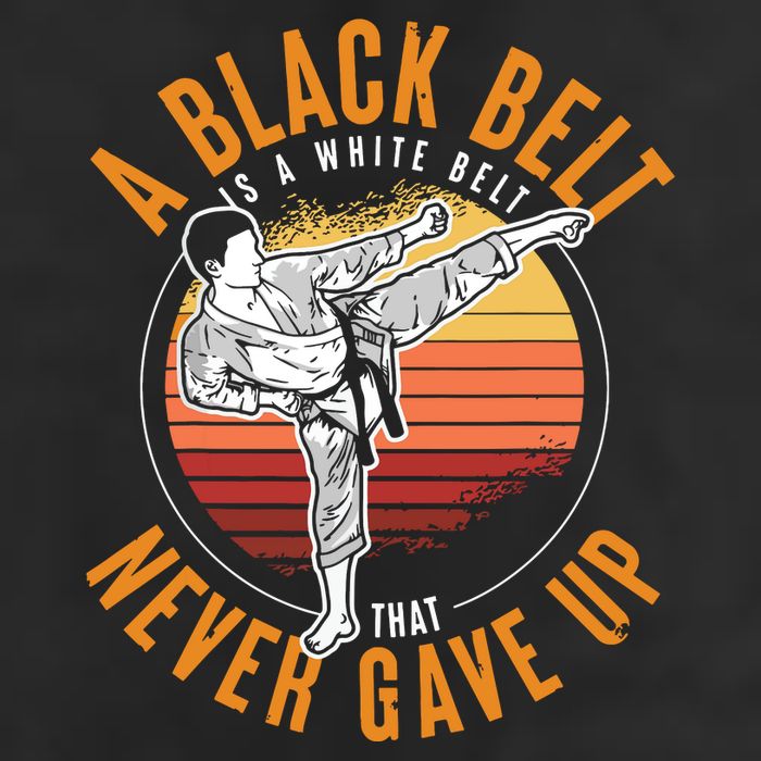 A Black Belt Is A White Belt Never Gave Up Karate Motivation 7 Panel Mesh Trucker Snapback Hat