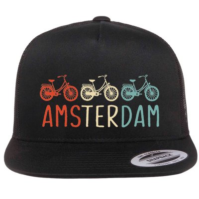 Amsterdam Bike Bicycle City Retro Cycling Gift Flat Bill Trucker Hat