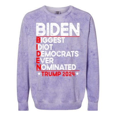 Anti Biden Biggest Idiot Democrats Ever Nominated Trump 2024 Colorblast Crewneck Sweatshirt