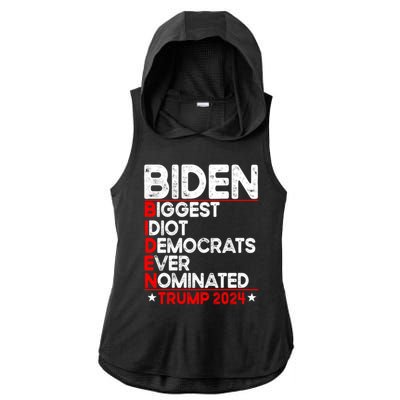 Anti Biden Biggest Idiot Democrats Ever Nominated Trump 2024 Ladies PosiCharge Tri-Blend Wicking Draft Hoodie Tank