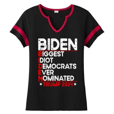 Anti Biden Biggest Idiot Democrats Ever Nominated Trump 2024 Ladies Halftime Notch Neck Tee