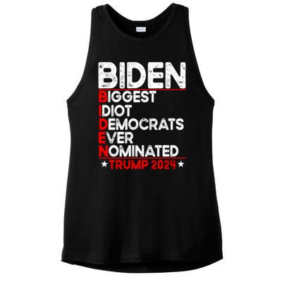 Anti Biden Biggest Idiot Democrats Ever Nominated Trump 2024 Ladies PosiCharge Tri-Blend Wicking Tank