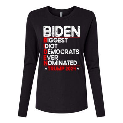 Anti Biden Biggest Idiot Democrats Ever Nominated Trump 2024 Womens Cotton Relaxed Long Sleeve T-Shirt