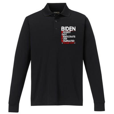 Anti Biden Biggest Idiot Democrats Ever Nominated Trump 2024 Performance Long Sleeve Polo