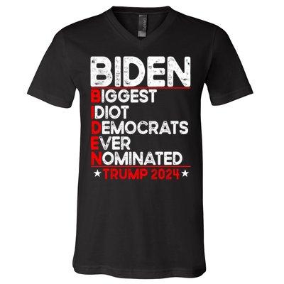 Anti Biden Biggest Idiot Democrats Ever Nominated Trump 2024 V-Neck T-Shirt