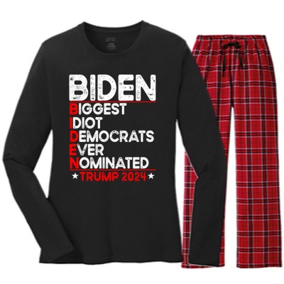 Anti Biden Biggest Idiot Democrats Ever Nominated Trump 2024 Women's Long Sleeve Flannel Pajama Set 