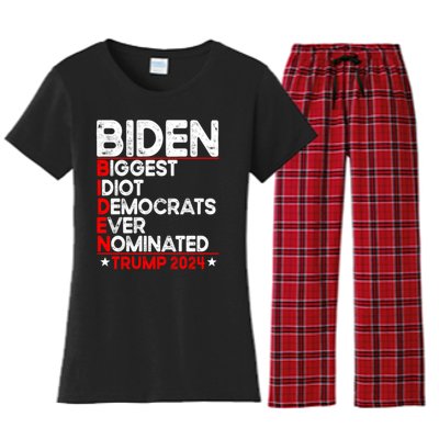 Anti Biden Biggest Idiot Democrats Ever Nominated Trump 2024 Women's Flannel Pajama Set