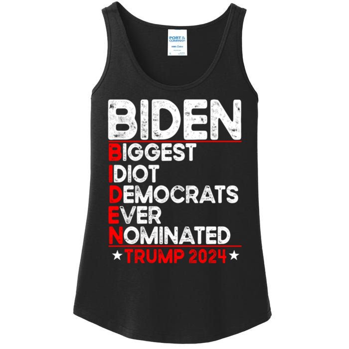 Anti Biden Biggest Idiot Democrats Ever Nominated Trump 2024 Ladies Essential Tank