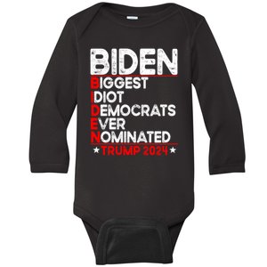 Anti Biden Biggest Idiot Democrats Ever Nominated Trump 2024 Baby Long Sleeve Bodysuit