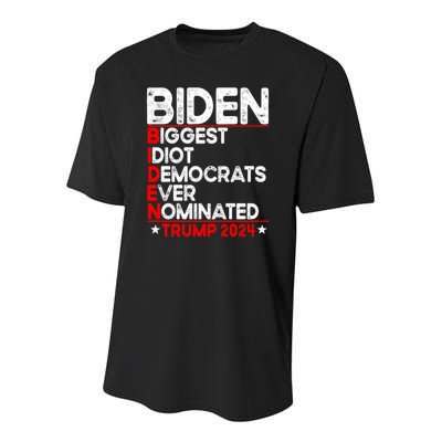 Anti Biden Biggest Idiot Democrats Ever Nominated Trump 2024 Youth Performance Sprint T-Shirt