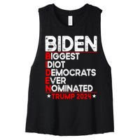 Anti Biden Biggest Idiot Democrats Ever Nominated Trump 2024 Women's Racerback Cropped Tank