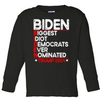 Anti Biden Biggest Idiot Democrats Ever Nominated Trump 2024 Toddler Long Sleeve Shirt