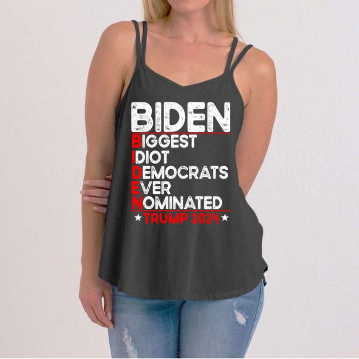 Anti Biden Biggest Idiot Democrats Ever Nominated Trump 2024 Women's Strappy Tank