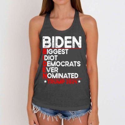 Anti Biden Biggest Idiot Democrats Ever Nominated Trump 2024 Women's Knotted Racerback Tank