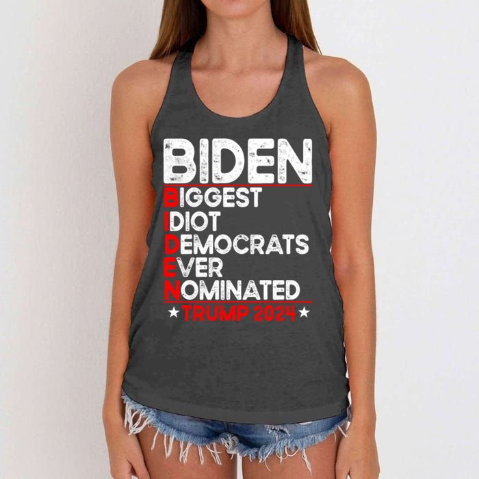 Anti Biden Biggest Idiot Democrats Ever Nominated Trump 2024 Women's Knotted Racerback Tank