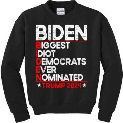 Anti Biden Biggest Idiot Democrats Ever Nominated Trump 2024 Kids Sweatshirt