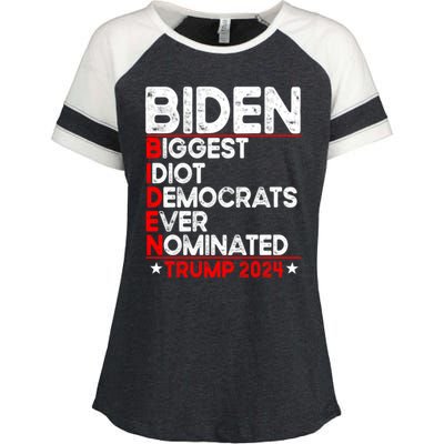 Anti Biden Biggest Idiot Democrats Ever Nominated Trump 2024 Enza Ladies Jersey Colorblock Tee