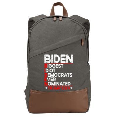 Anti Biden Biggest Idiot Democrats Ever Nominated Trump 2024 Cotton Canvas Backpack