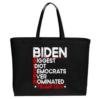 Anti Biden Biggest Idiot Democrats Ever Nominated Trump 2024 Cotton Canvas Jumbo Tote