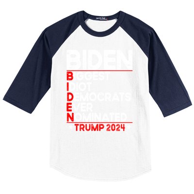 Anti Biden Biggest Idiot Democrats Ever Nominated Trump 2024 Baseball Sleeve Shirt