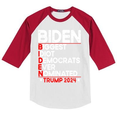 Anti Biden Biggest Idiot Democrats Ever Nominated Trump 2024 Kids Colorblock Raglan Jersey