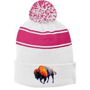 American Buffalo Buffalo American Bison Stripe Pom Pom Beanie