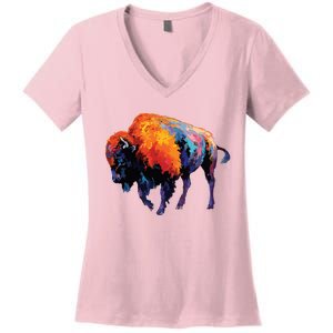 American Buffalo Buffalo American Bison Women's V-Neck T-Shirt