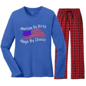 American By Birth Maga By Choice Pro Trump 2024 Us Flag Cute Gift Women's Long Sleeve Flannel Pajama Set 