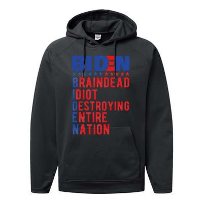 Anti Biden Braindead Idiot Destroying Entire Nation Performance Fleece Hoodie