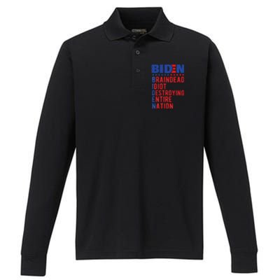 Anti Biden Braindead Idiot Destroying Entire Nation Performance Long Sleeve Polo