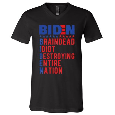 Anti Biden Braindead Idiot Destroying Entire Nation V-Neck T-Shirt