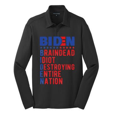 Anti Biden Braindead Idiot Destroying Entire Nation Silk Touch Performance Long Sleeve Polo