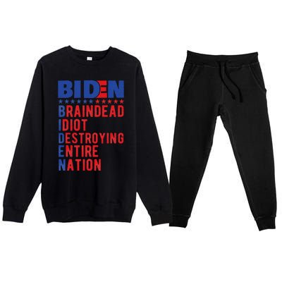 Anti Biden Braindead Idiot Destroying Entire Nation Premium Crewneck Sweatsuit Set