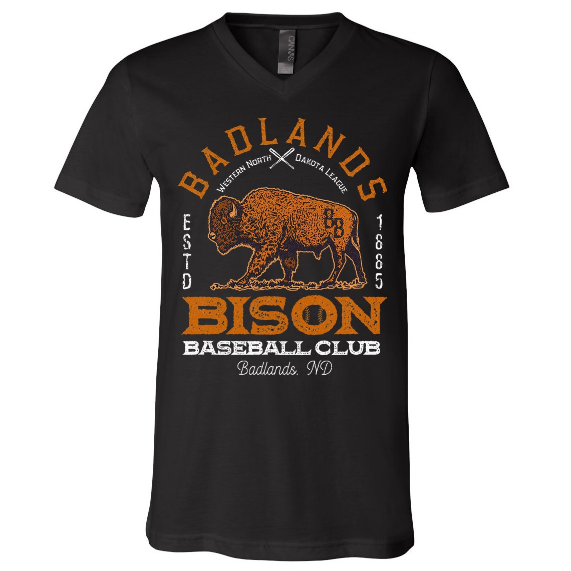 American Bison Baseball Retro Minor League Baseball Team V-Neck T-Shirt
