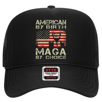 American By Birth Maga By Choice Pro Trump 2024 Us Flag High Crown Mesh Back Trucker Hat