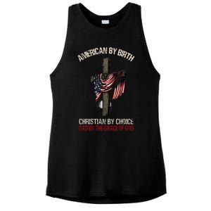 American By Birth Christian By Choice Dad By The Grace Ladies PosiCharge Tri-Blend Wicking Tank