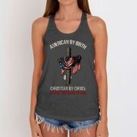 American By Birth Christian By Choice Dad By The Grace Women's Knotted Racerback Tank