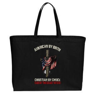 American By Birth Christian By Choice Dad By The Grace Cotton Canvas Jumbo Tote