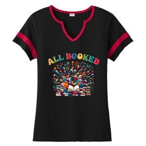 All Booked Book Lovers Reading Books Ladies Halftime Notch Neck Tee