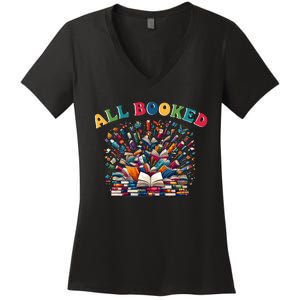 All Booked Book Lovers Reading Books Women's V-Neck T-Shirt