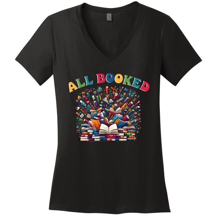 All Booked Book Lovers Reading Books Women's V-Neck T-Shirt