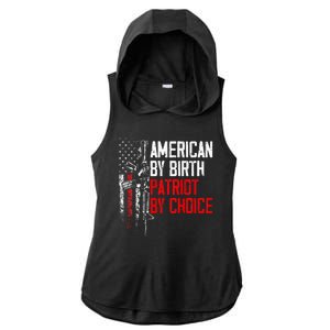 American By Birth Patriot By Choice American Flag Ladies PosiCharge Tri-Blend Wicking Draft Hoodie Tank