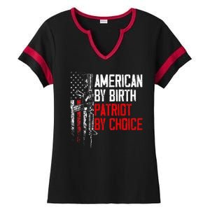 American By Birth Patriot By Choice American Flag Ladies Halftime Notch Neck Tee