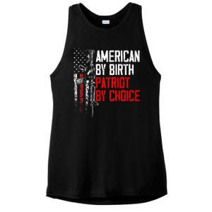 American By Birth Patriot By Choice American Flag Ladies PosiCharge Tri-Blend Wicking Tank