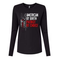 American By Birth Patriot By Choice American Flag Womens Cotton Relaxed Long Sleeve T-Shirt